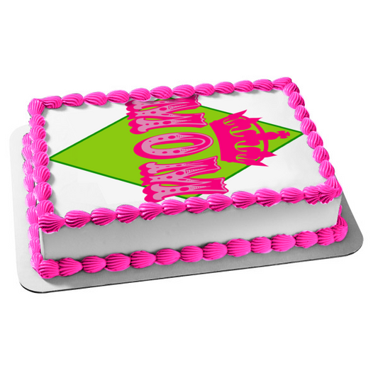 Mom Pink Crown Green Diamond Background Edible Cake Topper Image ABPID01167