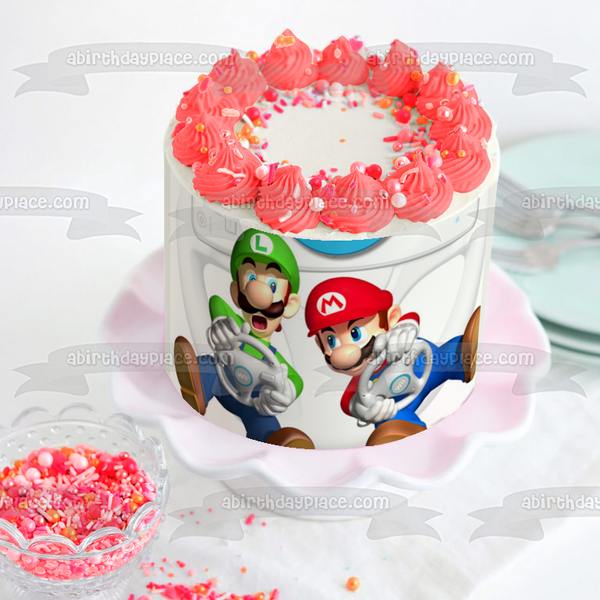 Super Mario Luigi Playing Wii Edible Cake Topper Image ABPID01175
