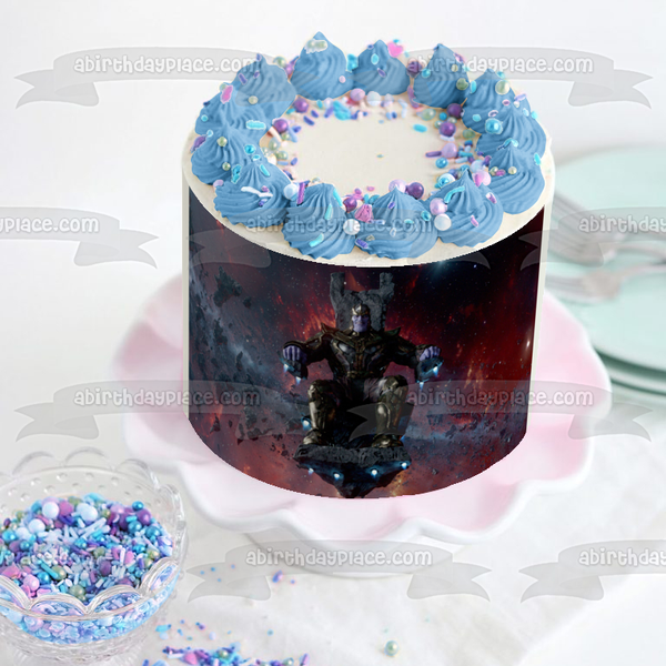 Guardians of the Galaxy Thanos Outer Space Background Edible Cake Topper Image ABPID01212