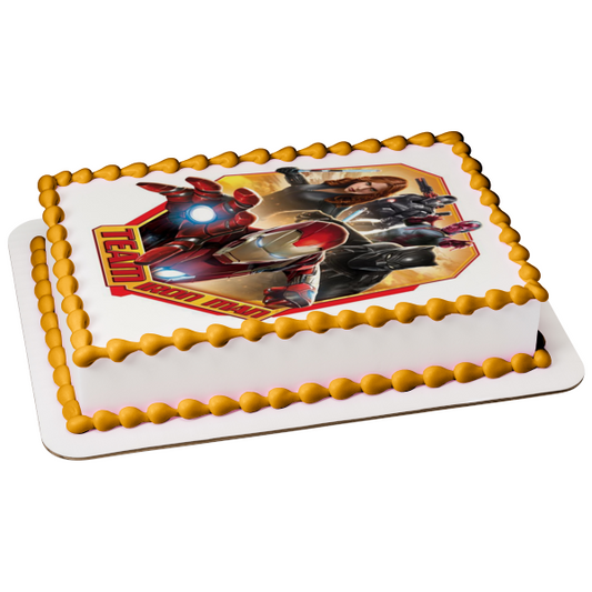 Team Iron Man Black Widow Batman Black Panther and War Machine Edible Cake Topper Image ABPID01359