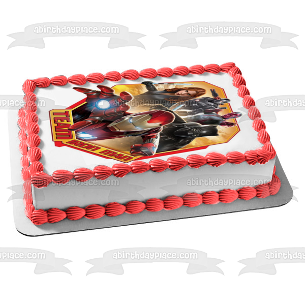 Team Iron Man Black Widow Batman Black Panther and War Machine Edible Cake Topper Image ABPID01359