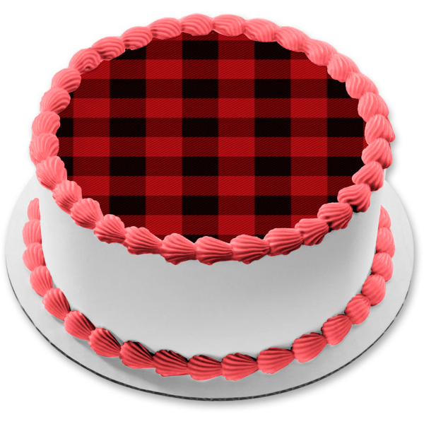 Red and Black Plaid Pattern Edible Cake Topper Image ABPID01481