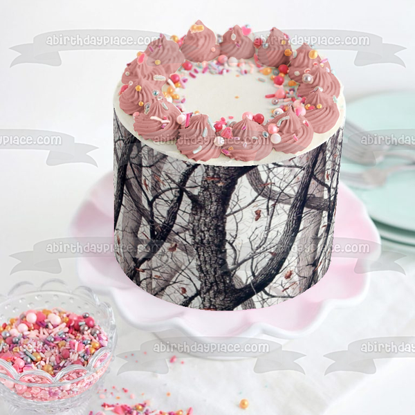 Trees Leaves Falling Black and White Edible Cake Topper Image ABPID01512