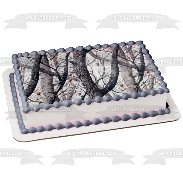 Trees Leaves Falling Black and White Edible Cake Topper Image ABPID01512