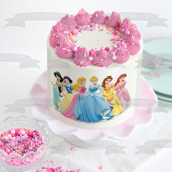 Princesses Cinderella Belle Ariel Snow White Jasmine and Aurora Edible Cake Topper Image ABPID01560