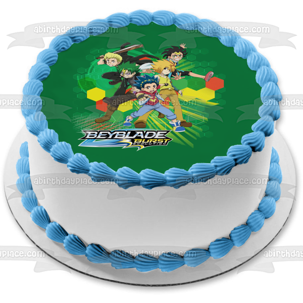 Beyblade Burst Evolution Valt Aoi Wakiya Komurasaki Ken Midori and Ray Kon Edible Cake Topper Image ABPID01629