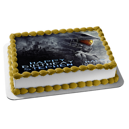 Halo Infinite Open World RPG Master Chief City Scape Customizable Gaming Shooter Edible Cake Topper Image ABPID53716
