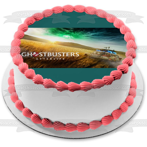 Cazafantasmas: Más Allá Ecto-1 Coche en un campo Imagen comestible para decoración de tarta ABPID54653 