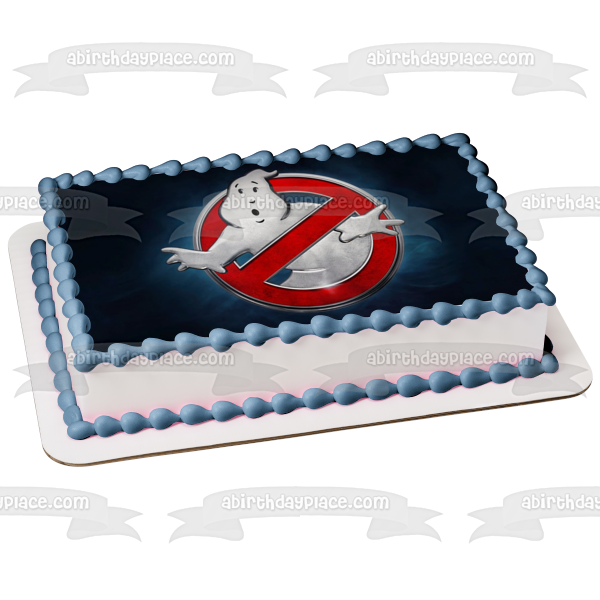 Ghostbusters: Afterlife Logo with Mooglie and a Blue Background Edible Cake Topper Image ABPID54661
