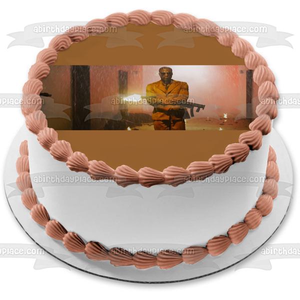 The Matrix Resurrections Morpheus Shooting Guns Edible Cake Topper Image ABPID54736