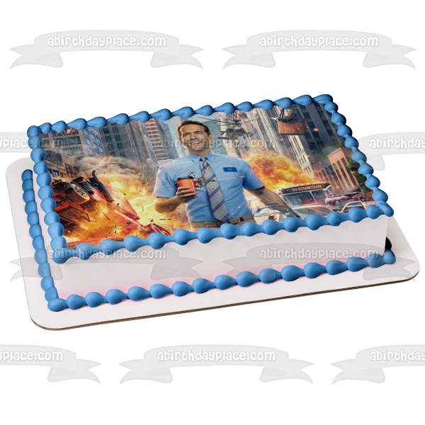 Free Guy Explosions In Background Edible Cake Topper Image ABPID54751