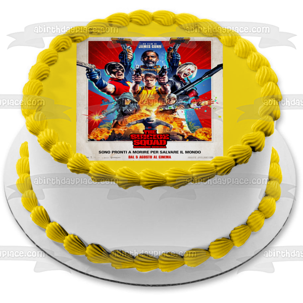 The Suicide Squad Movie Poster Harley Quinn Bloodsport Polka-Dot Man Edible Cake Topper Image ABPID54768