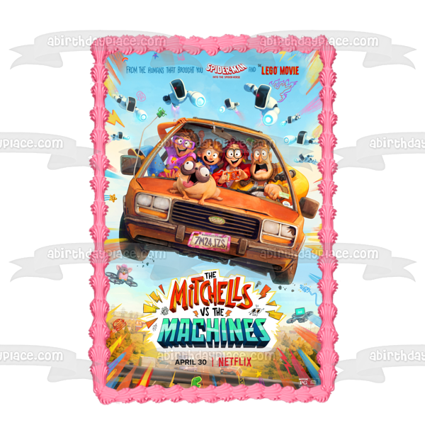 The Mitchells Vs. The Machines Movie Poster Katie Aaron Linda Rick Monchi Edible Cake Topper Image ABPID54865