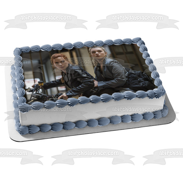 Black Widow White Widow on Motorcycle Edible Cake Topper Image ABPID54827