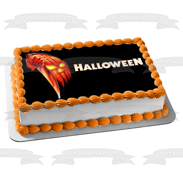 Halloween Scary Jack-O-Lantern and Knives Edible Cake Topper Image ABPID54950