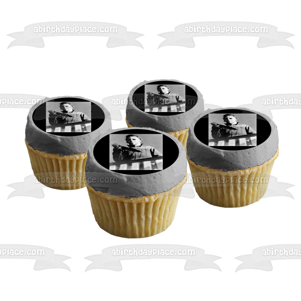 Halloween Michael Myers with a Knife Black and White Photo Edible Cake Topper Image ABPID54951