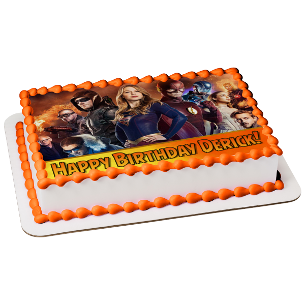 Happy Birthday Supergirl Arrowverse Green Arrow 2017 Legends of Tomorrow Flashs Edible Cake Topper Image or Strips ABPID54091