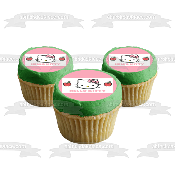 Hello Kitty Logo Pink Bow Apples Gijinka Edible Cake Topper Image ABPID01694