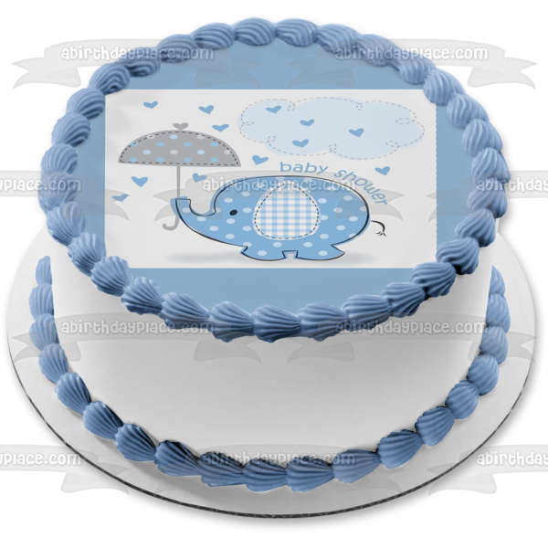 Little Blue Elephant with Umbrella Boy Baby Shower Edible Cake Topper Image ABPID00037