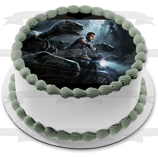 Jurassic World  Raptor Motorcycle Edible Cake Topper Image ABPID00063