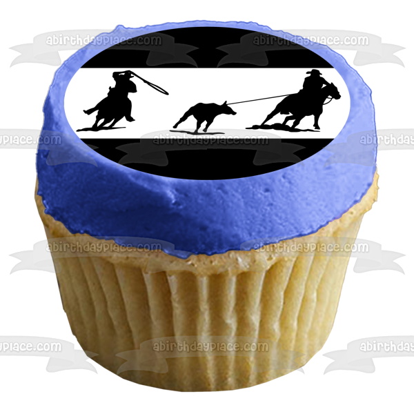 Western Rodeo Team Roping Heading and Heeling Edible Cake Topper Image ABPID00085
