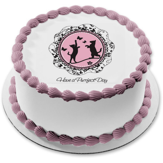 Have a Purrfect Day Cats Playing with Butterflies Edible Cake Topper Image ABPID00097
