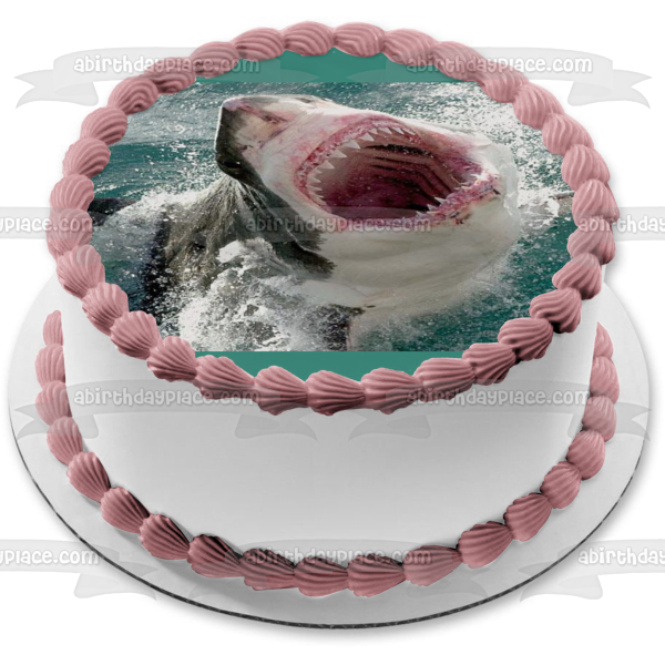 Great White Shark Mouth Open Teeth Edible Cake Topper Image ABPID00078