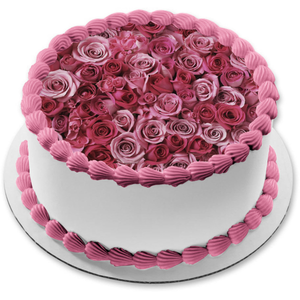 Bed of Red and Pink Roses Edible Cake Topper Image ABPID00162