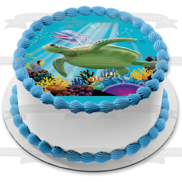 Ocean Life Dolphin Turtle Coral Variety of Fish Edible Cake Topper Image ABPID00249
