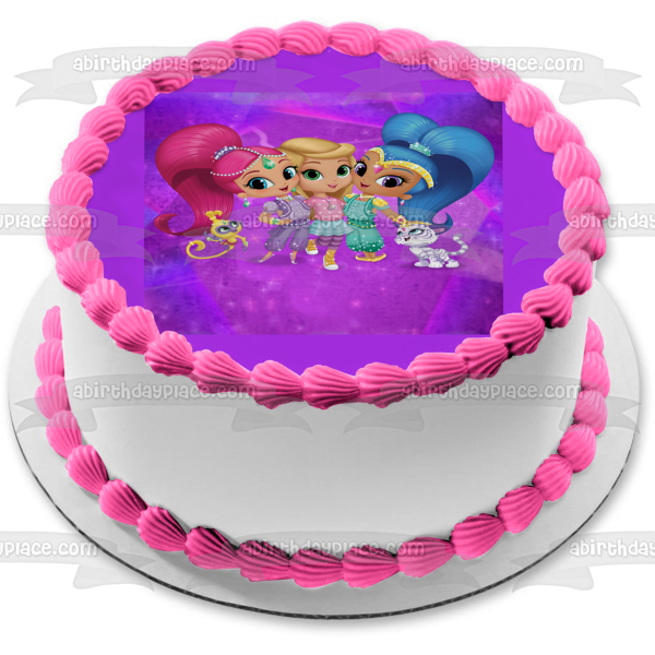 Shimmer and Shine Leah Pets Purple Background Edible Cake Topper Image ABPID00220