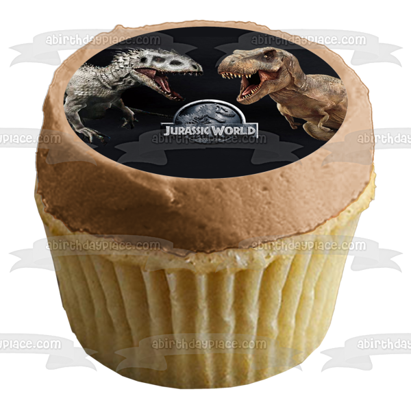 Jurassic World Logo Indominus Rex Vs Tyrannosaurus Rex Edible Cake Topper Image ABPID00290