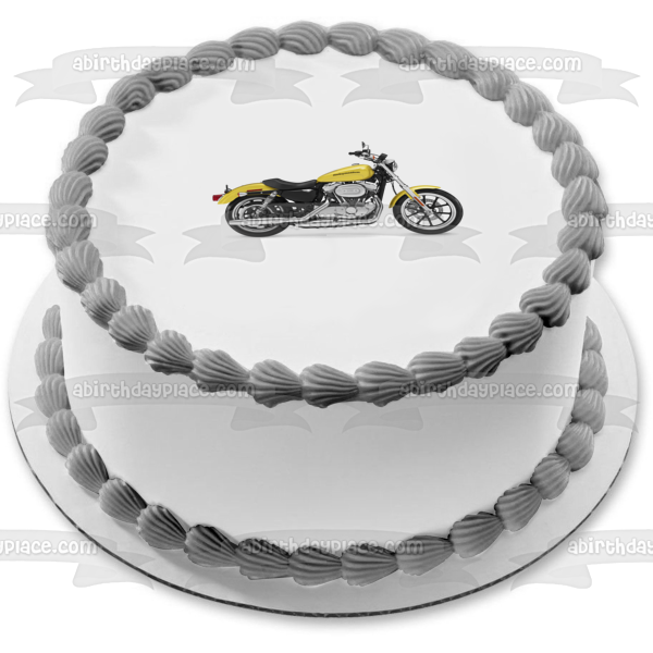 Harley Davidson Motorcycle Gold Black Edible Cake Topper Image ABPID00308