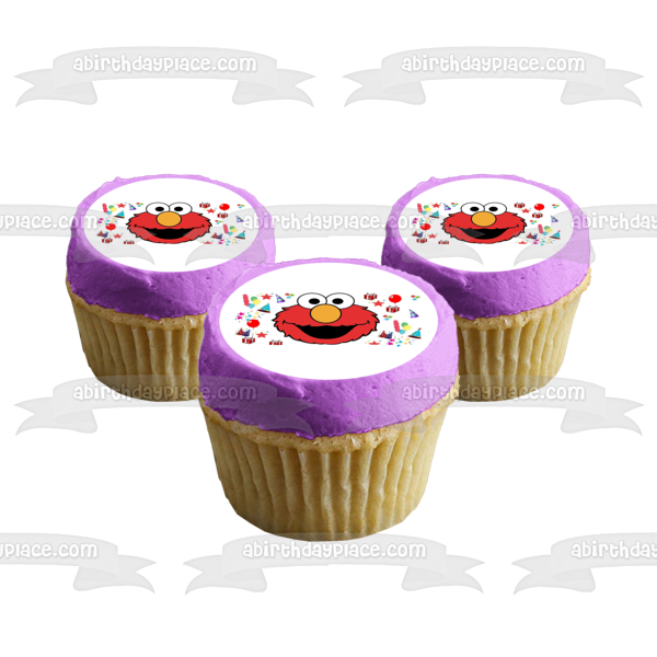 Sesame Street Elmo Face Presents Stars Party Hats Balloons Edible Cake Topper Image ABPID00323
