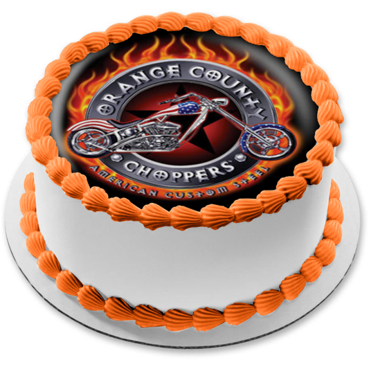 Orange County Choppers American Custom Steel Motorcycles Edible Cake Topper Image ABPID00347