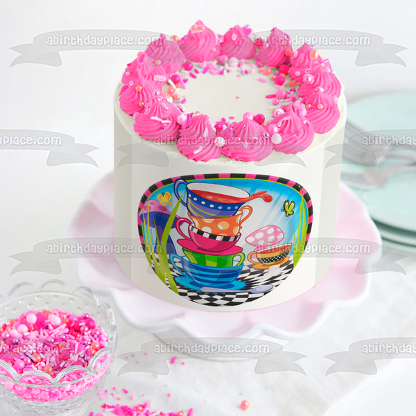 Alice In Wonderland Teacups Stacked Up Edible Cake Topper Image ABPID00381
