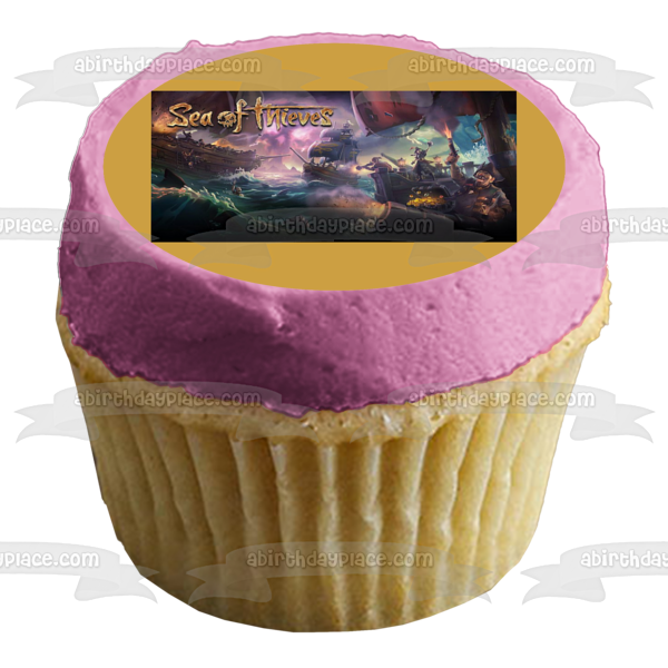 Sea of Thieves Pirate Treasure and Pirate Ship Edible Cake Topper Image ABPID00476