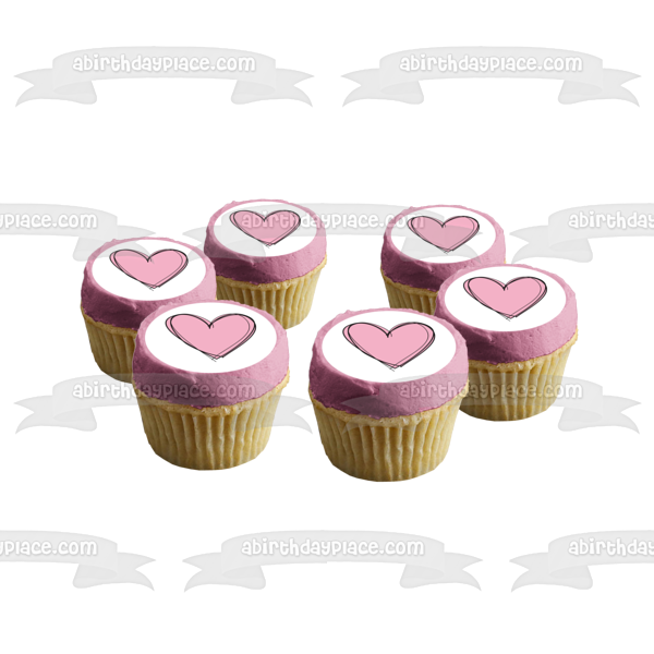 Pink Heart Valentines Day Drawing Edible Cake Topper Image ABPID00536