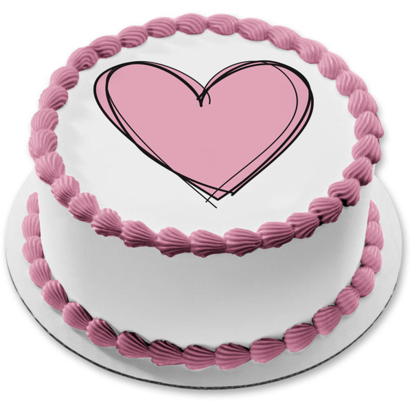 Pink Heart Valentines Day Drawing Edible Cake Topper Image ABPID00536