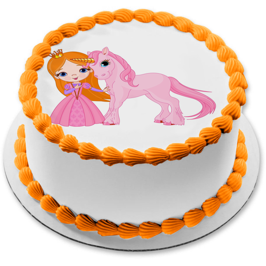 Beautiful Princess Pink Unicorn Edible Cake Topper Image ABPID00525