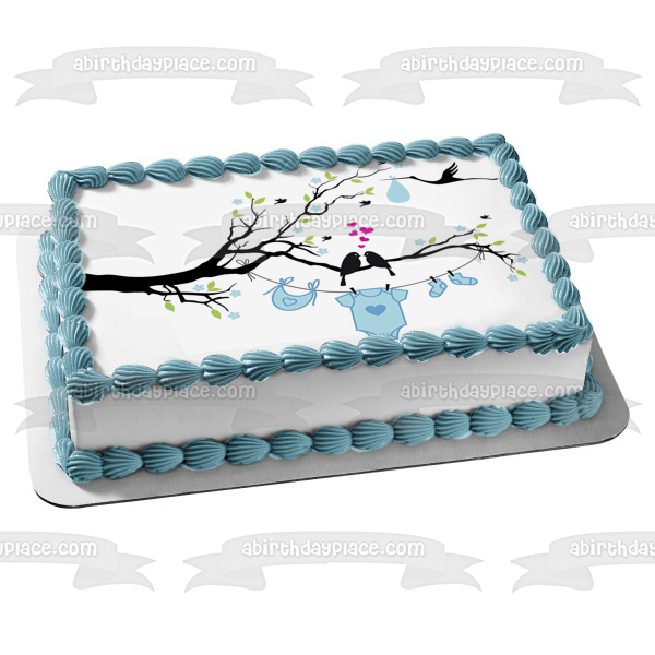 It's a Baby Boy Baby Shower Stork Bib Onsie and Baby Socks Edible Cake Topper Image ABPID00572