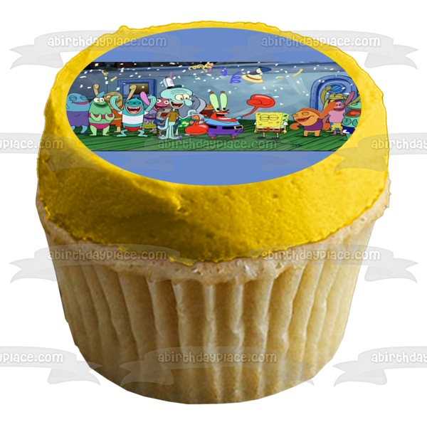 SpongeBob SquarePants Krusty Krab Party Mr. Krab and Squidword Edible Cake Topper Image ABPID00612