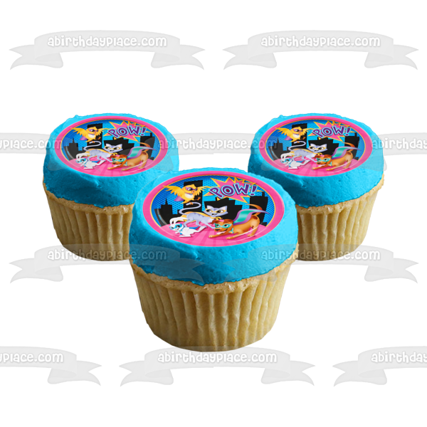 ¡Pow de mascotas de superhéroes! Adorno comestible para tarta con diseño de perro, gato, conejito y pájaro, superhéroes, imagen ABPID00002 