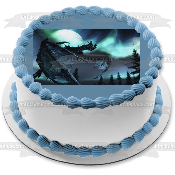 Skyrim Dragon the Elder Scrolls Sky Flying Edible Cake Topper Image ABPID00690