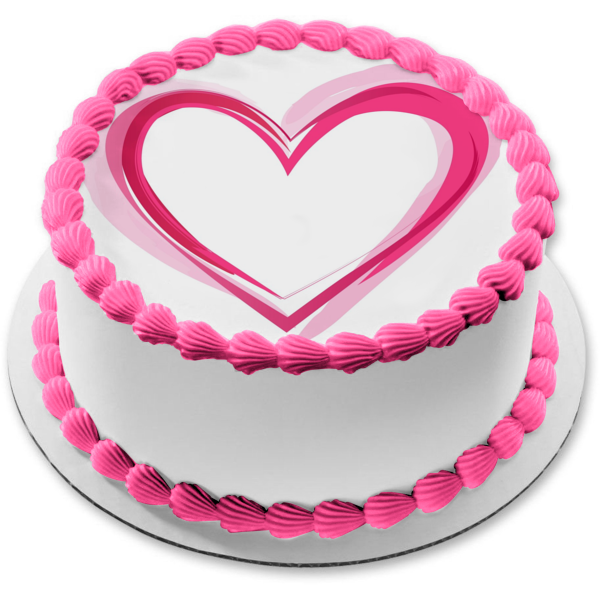 Pink Heart Valentines Day Drawing #2 Edible Cake Topper Image ABPID00713