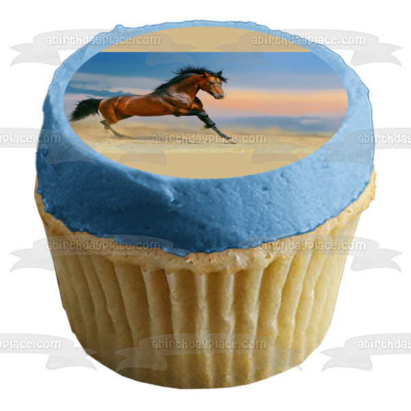 Brown Stallion Running Desert Edible Cake Topper Image ABPID00733