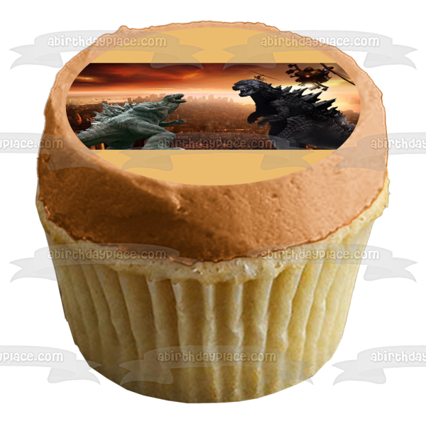 Godzilla King of the Monsters Two Godzillas Fighting Helicopters Edible Cake Topper Image ABPID00738