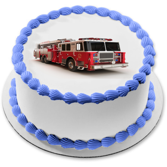 Camión de bomberos, rescate de bomberos, camión de bomberos, decoración comestible para tarta, imagen ABPID00739 