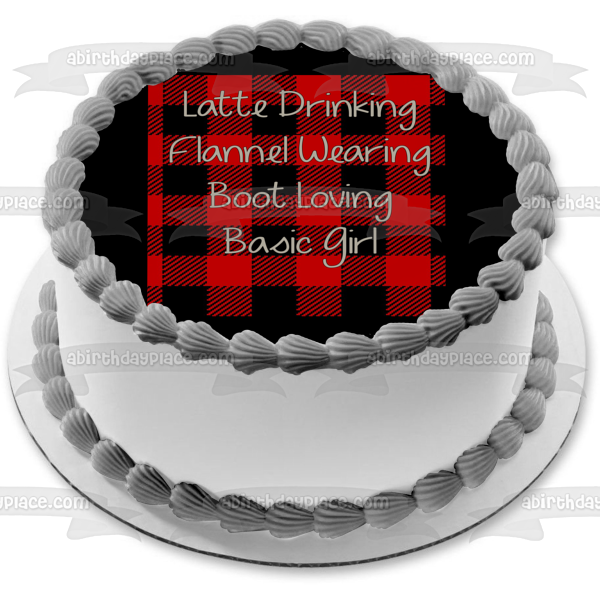 Latte Drinking Flannel Wearing Boot Loving Basic Girl Edible Cake Topper Image ABPID00805