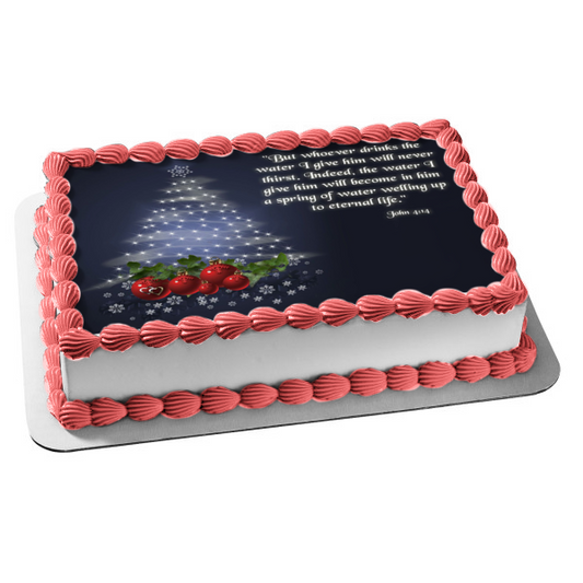 Merry Christmas Christmas Tree Religious Quote Edible Cake Topper Image ABPID55127