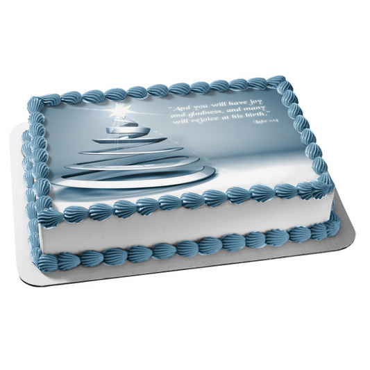 Merry Christmas Religious Quote Silver Christmas Tree Edible Cake Topper Image ABPID55128